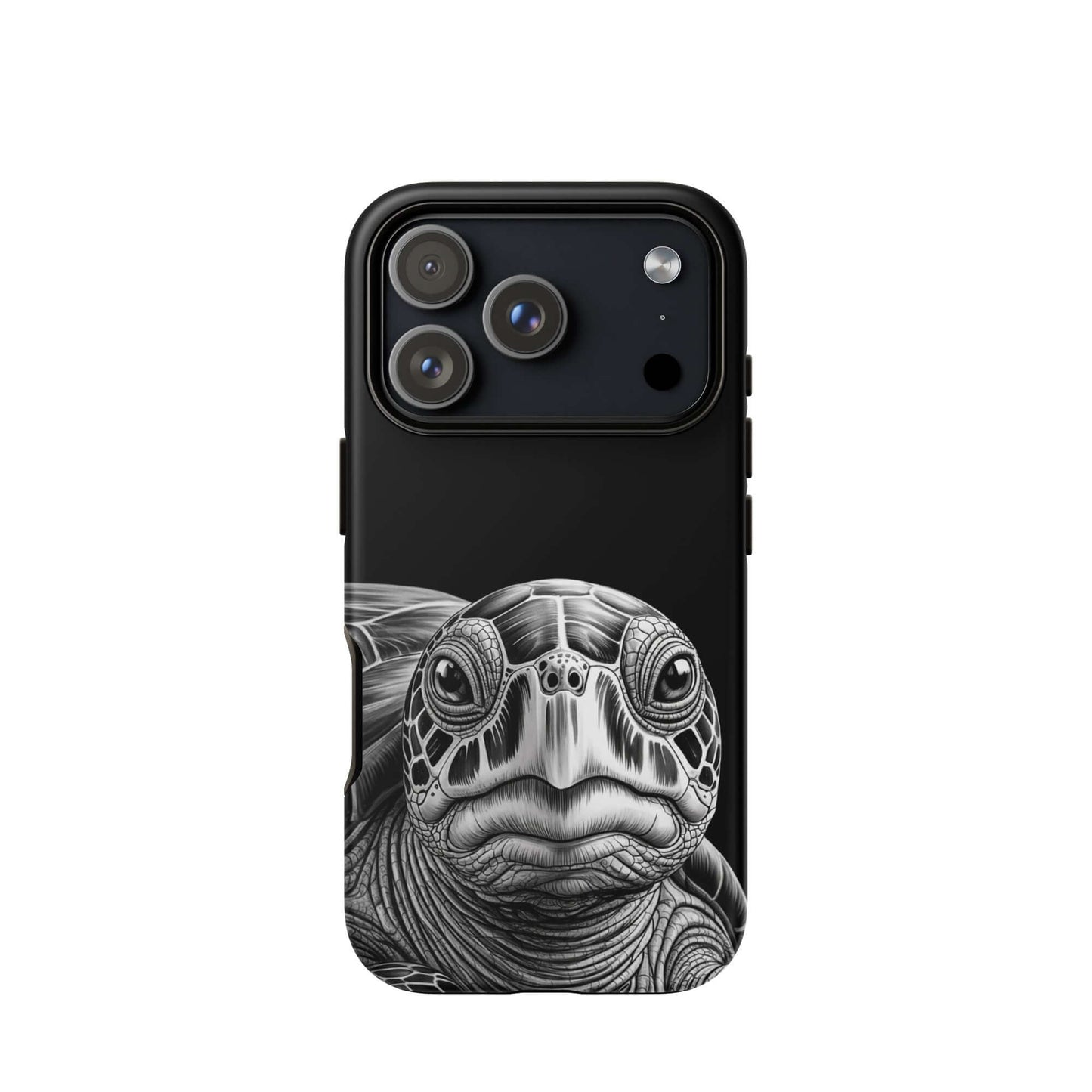 Phone Case featuring ancient sea turtle art in black and white pencil sketch, showcasing intricate details and timeless protection for iPhone.
