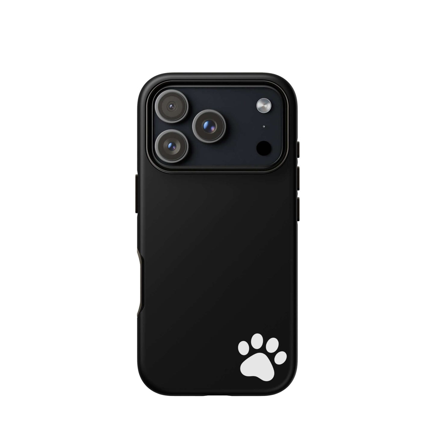 Black Phone Case for iPhone with white paw print design on the lower right corner, offering a chic and playful look.