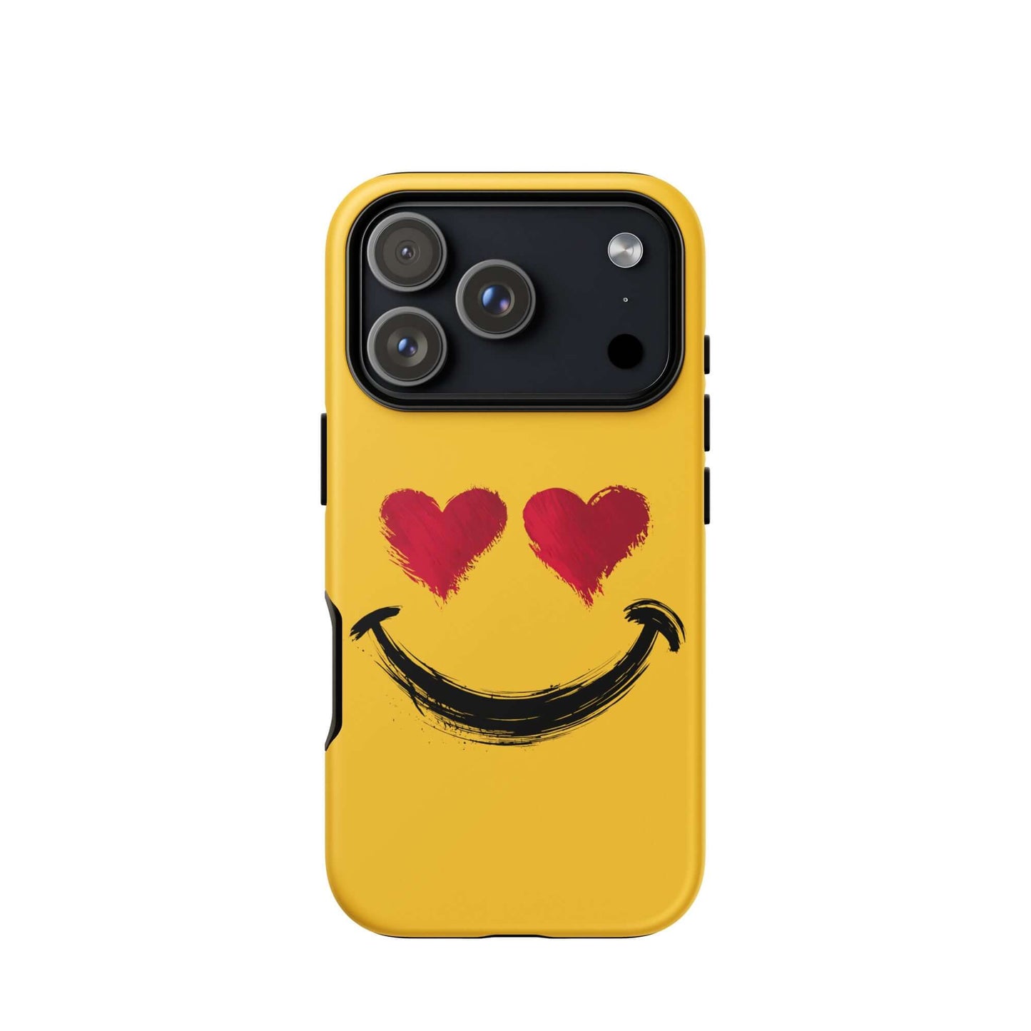 Phone Case for iPhone with heart-eye smiley design in vibrant colors; luxury accessory with playful art and high-contrast style.