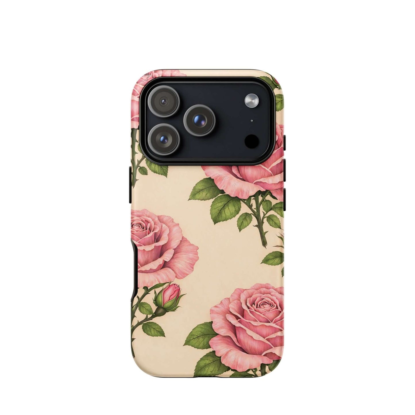 Phone Case for iPhone featuring pink roses on a warm cream background, combining floral beauty with protection.