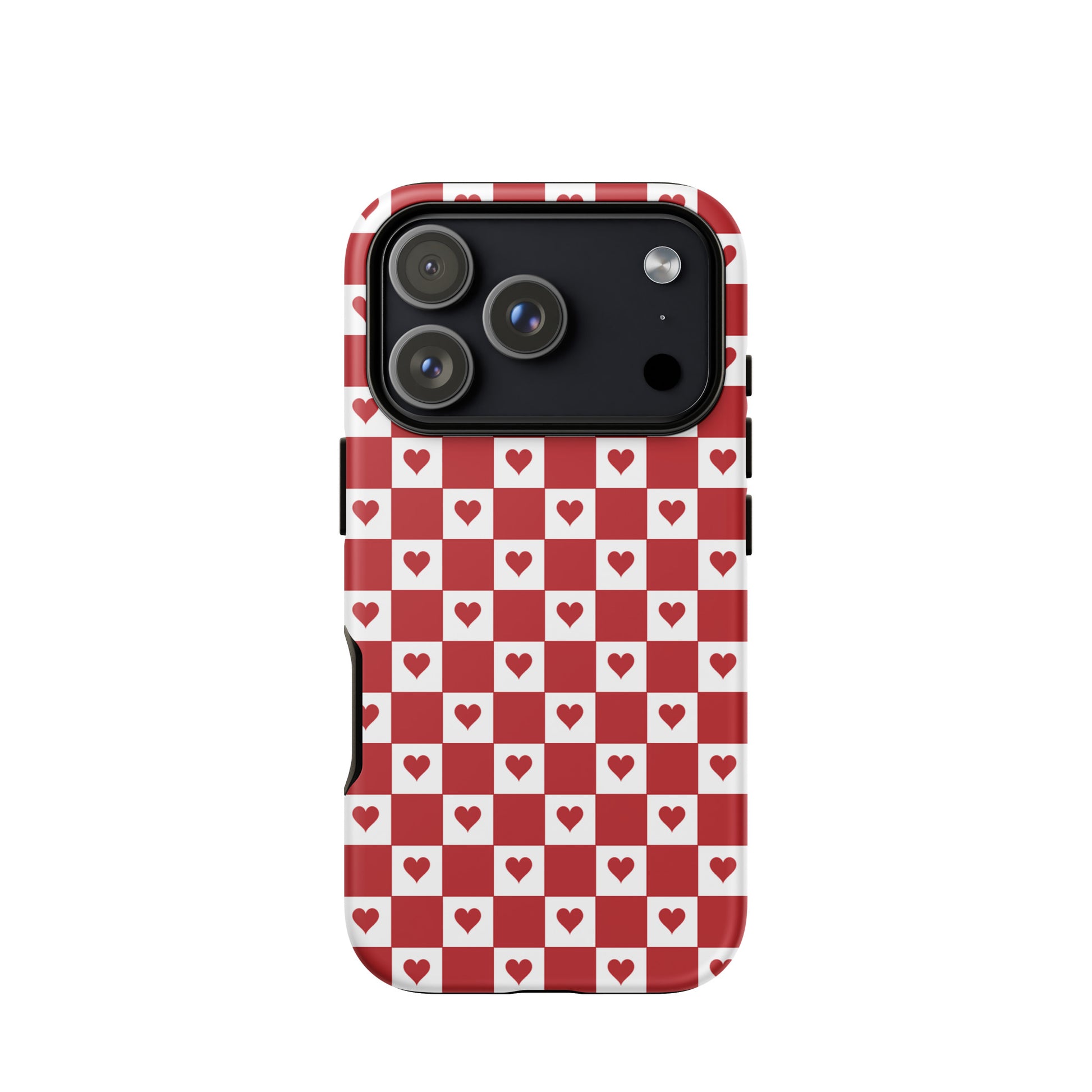 Cute red heart checkered Phone Case for iPhone featuring a playful and modern design to add charm to your everyday carry.