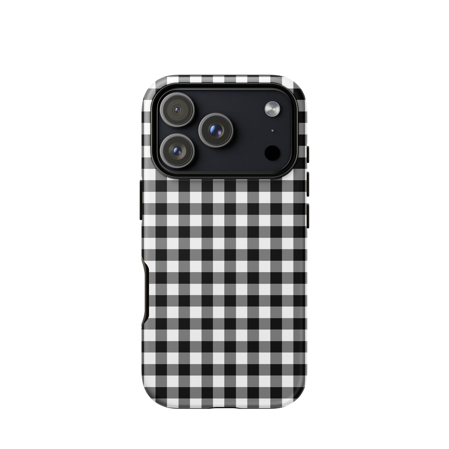 Phone Case for iPhone with black-and-white gingham pattern, offering stylish protection and durability.