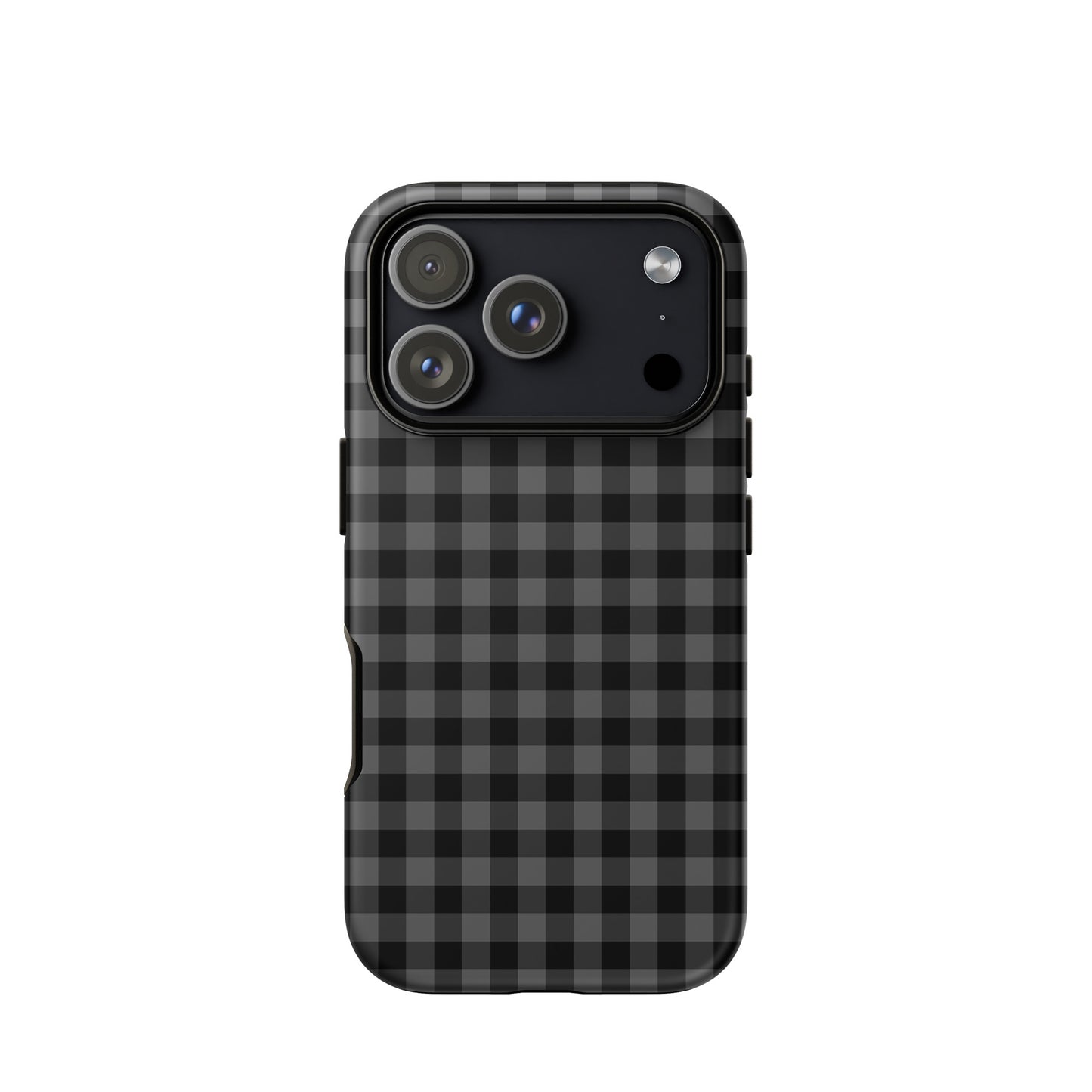 Phone Case with black charcoal gingham pattern for iPhone, stylish and durable accessory