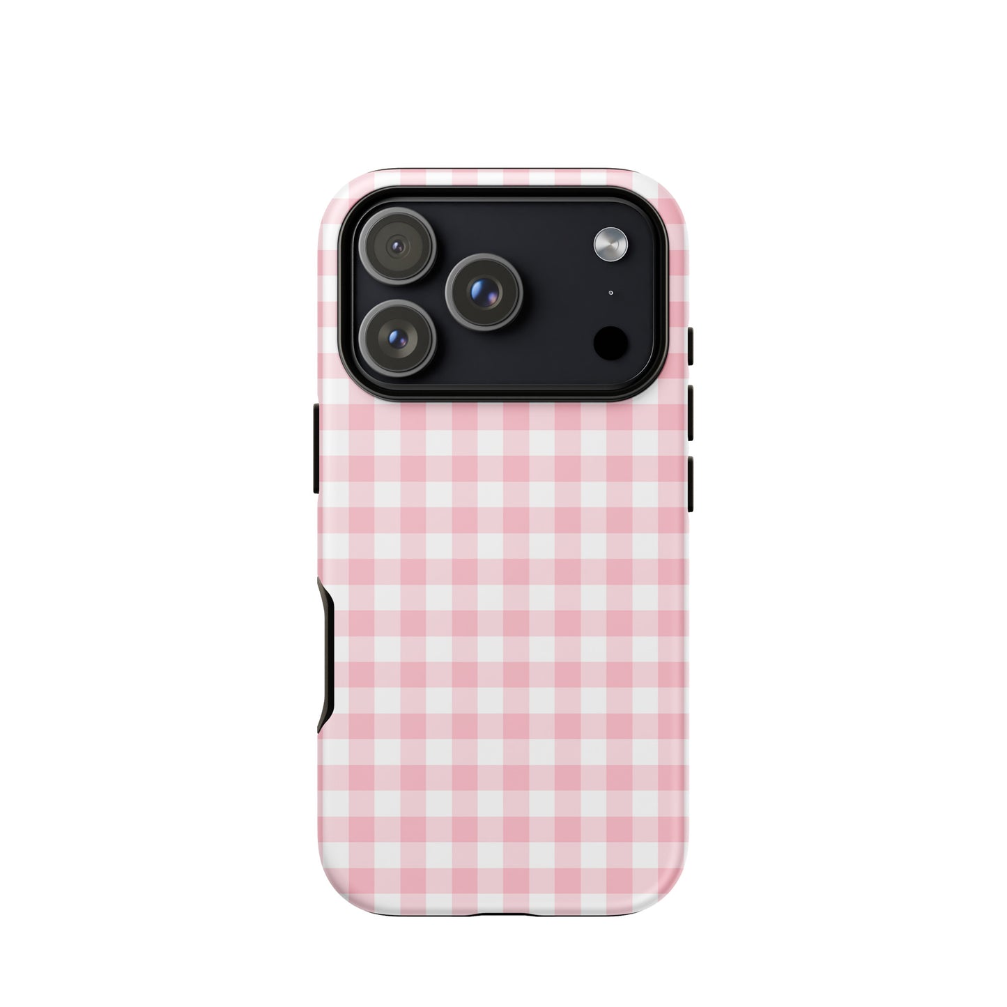 Phone Case with pink-and-white gingham pattern for iPhone, combining charm, style, and protection in a modern design.