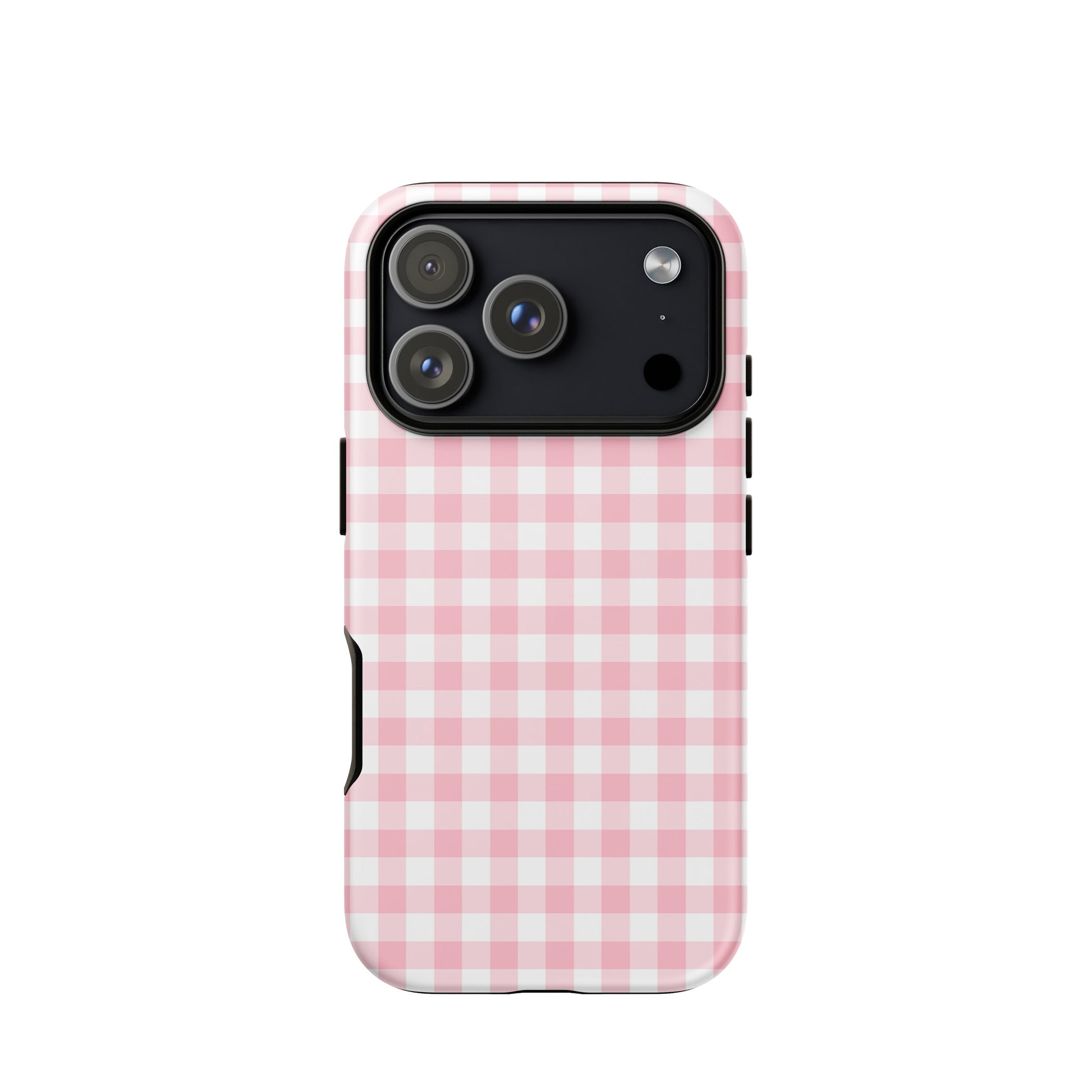 Phone Case with pink-and-white gingham pattern for iPhone, combining charm, style, and protection in a modern design.