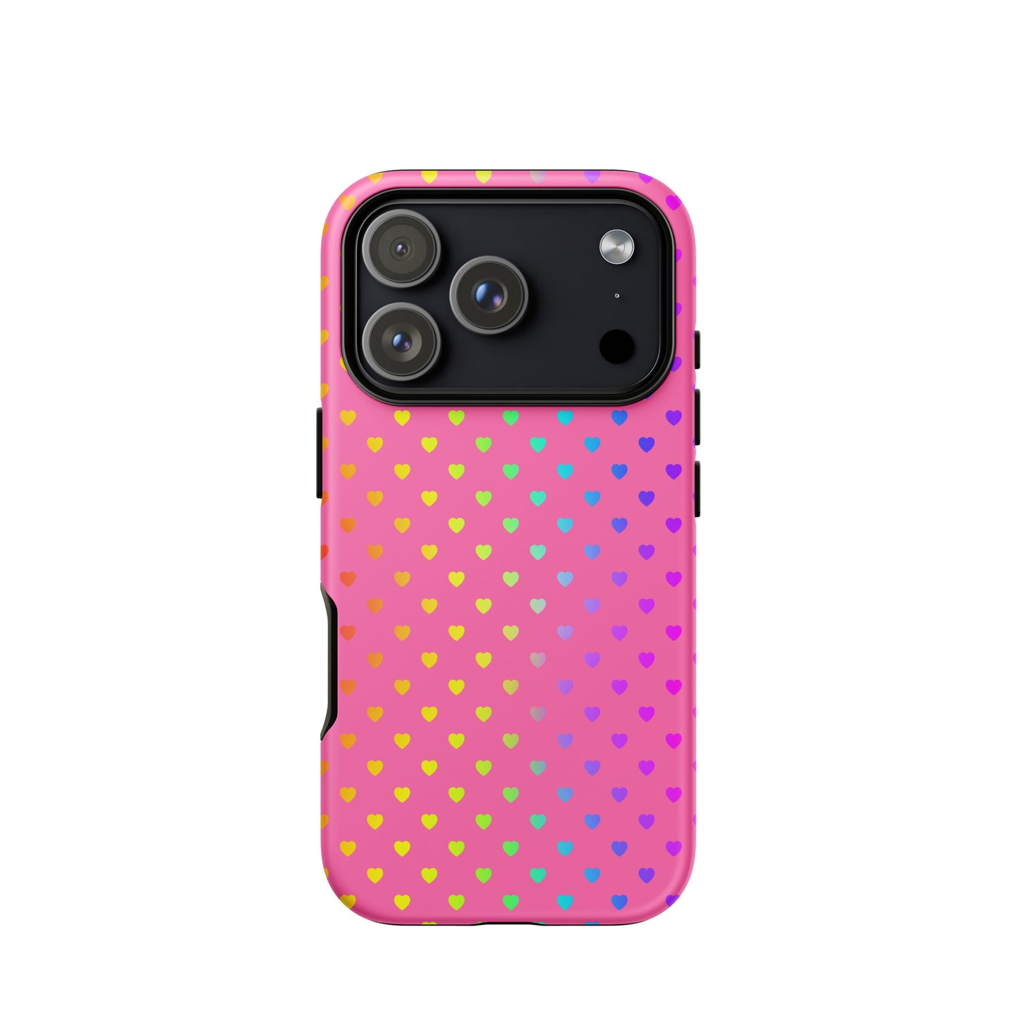 Phone Case for iPhone with Cute Rainbow Hearts on Pink Background