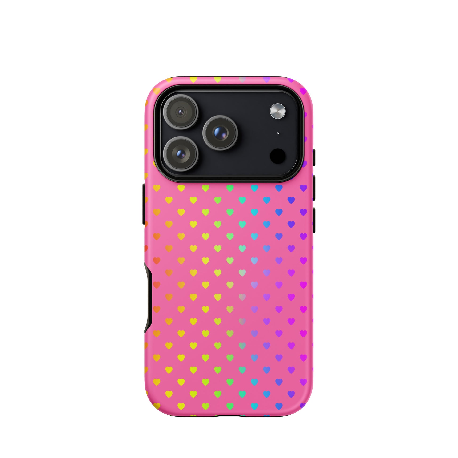 Phone Case for iPhone with Cute Rainbow Hearts on Pink Background
