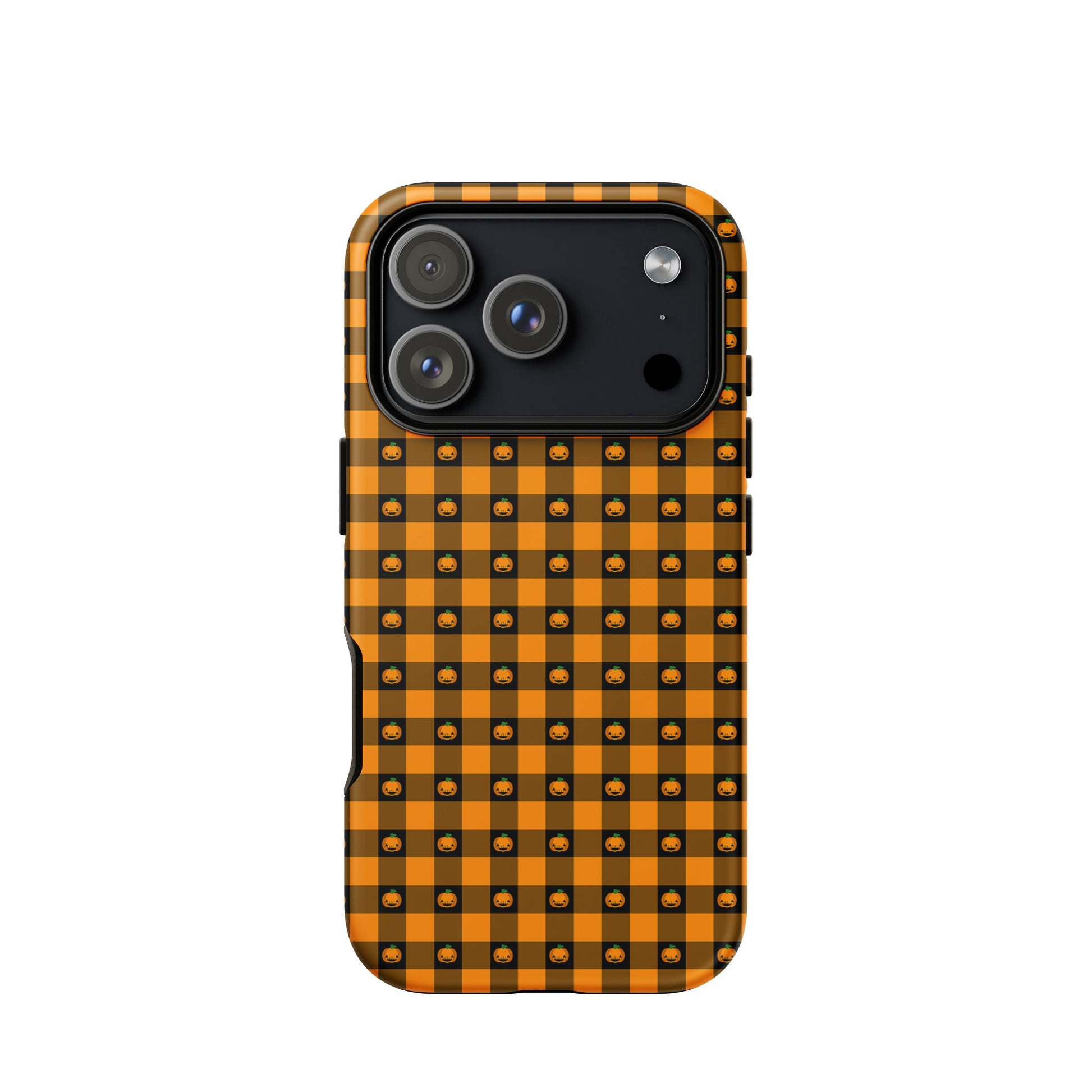 Phone Case for iPhone with Halloween pumpkin gingham design, festive accessory for Halloween charm.