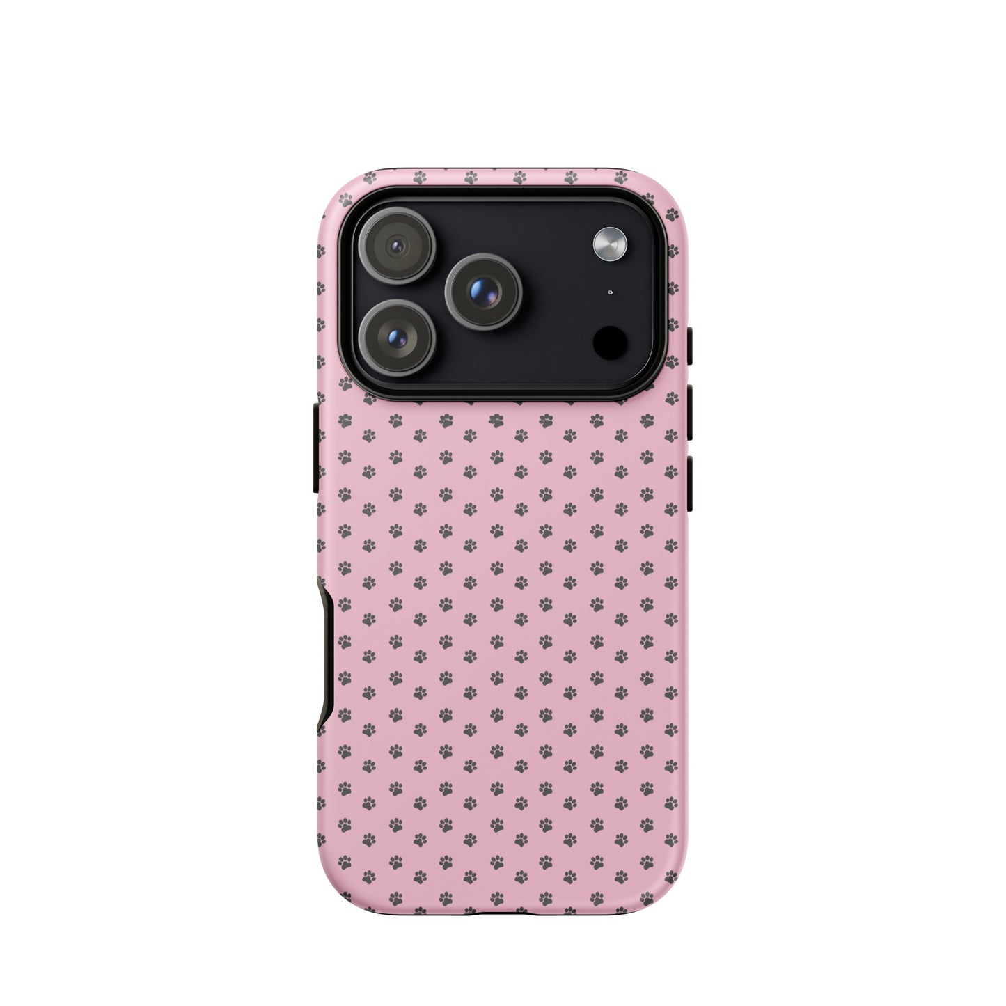 Phone Case for iPhone with paw-print design on soft pink background, offering playful protection and pet-loving charm.
