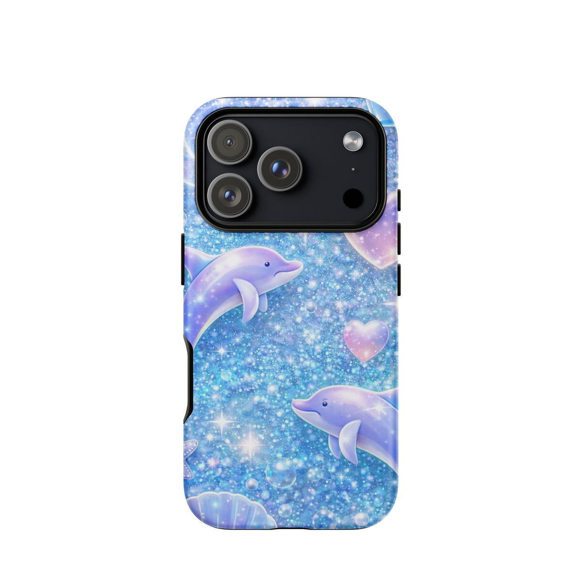 Phone Case for iPhone featuring ocean glitter dolphins with moonlit shells and dreamy celestial accents