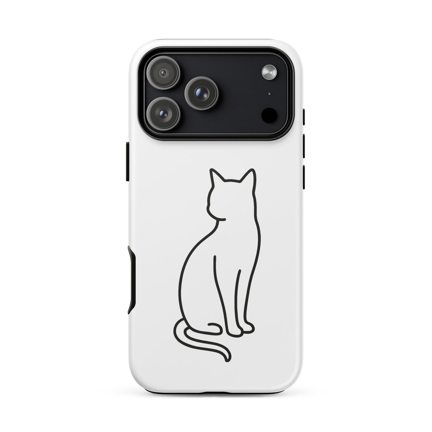 iPhone Case with minimalist sitting cat design on a sleek white background for modern pet lovers