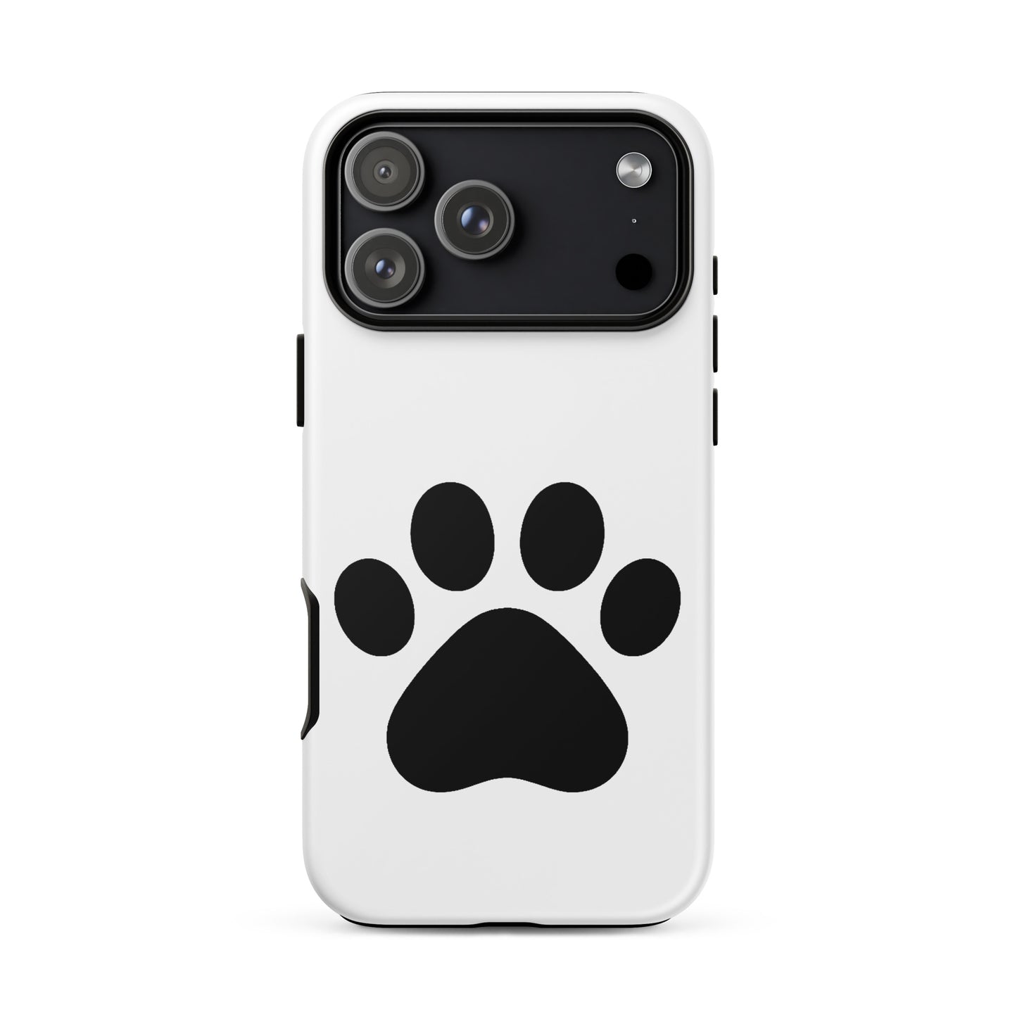 Phone Case for iPhone featuring a minimalist black paw print on a white background, perfect for pet lovers.
