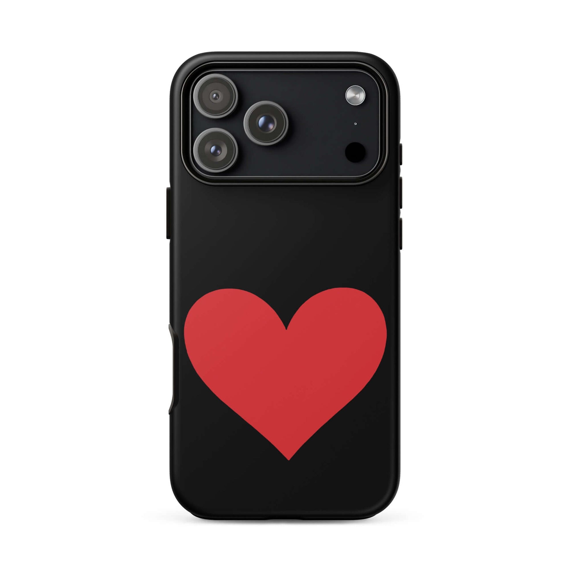 Phone Case for iPhone featuring a bold red heart design on a black background.