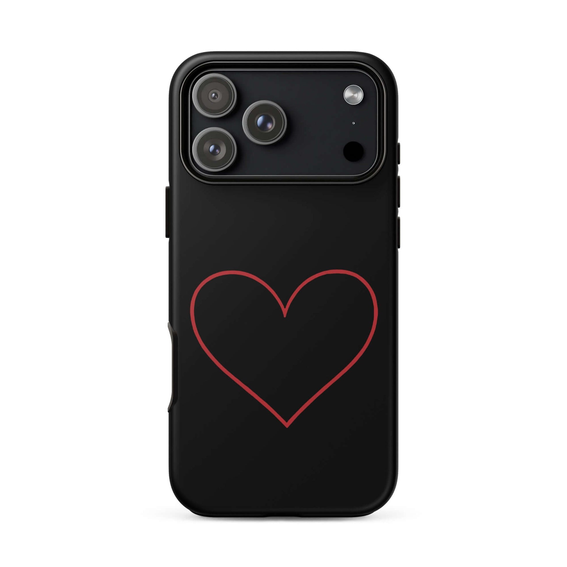 Phone Case for iPhone featuring a minimalist crimson heart design on a sleek black background.