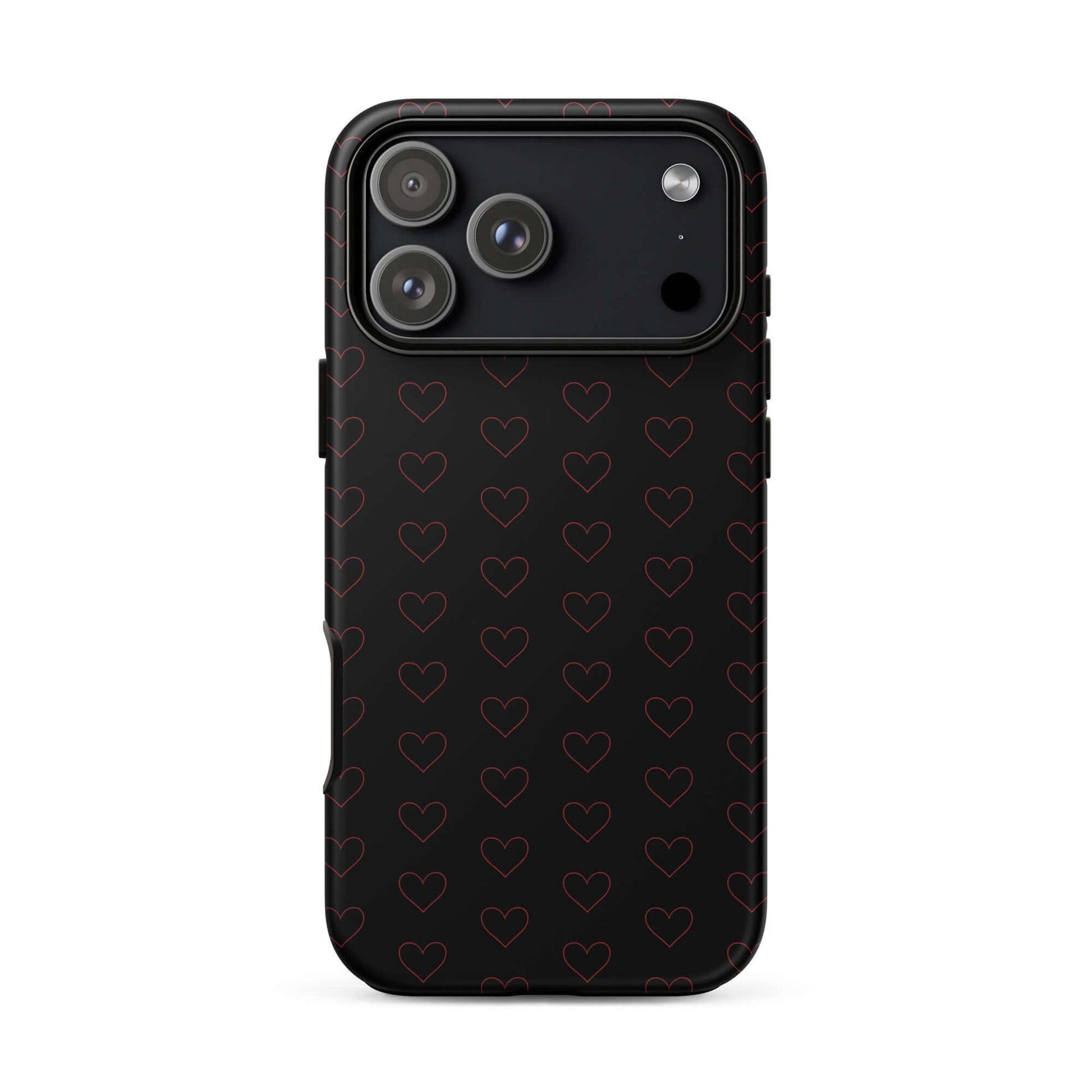 Phone Case for iPhone featuring a stylish crimson heart pattern on a sleek black background.