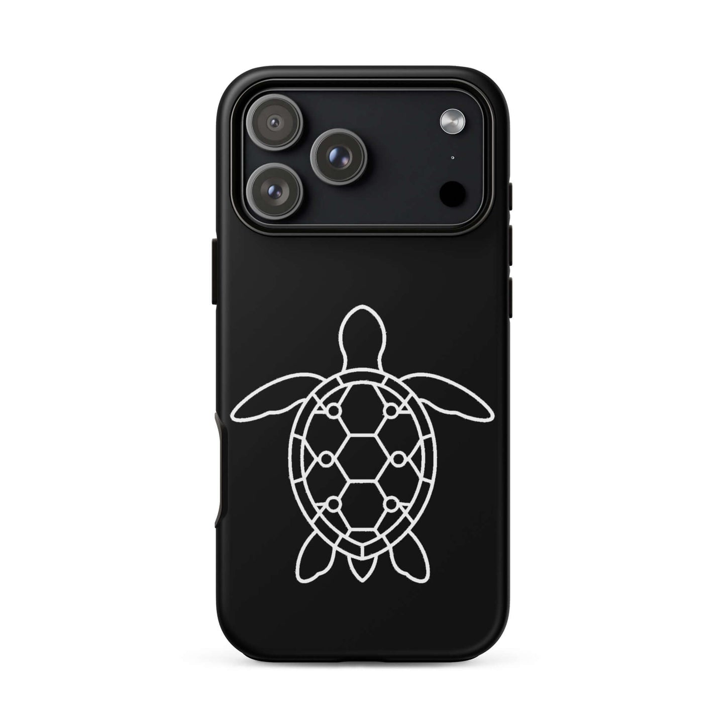 Phone case featuring a minimalist sea turtle silhouette and geometric pattern for stylish protection.