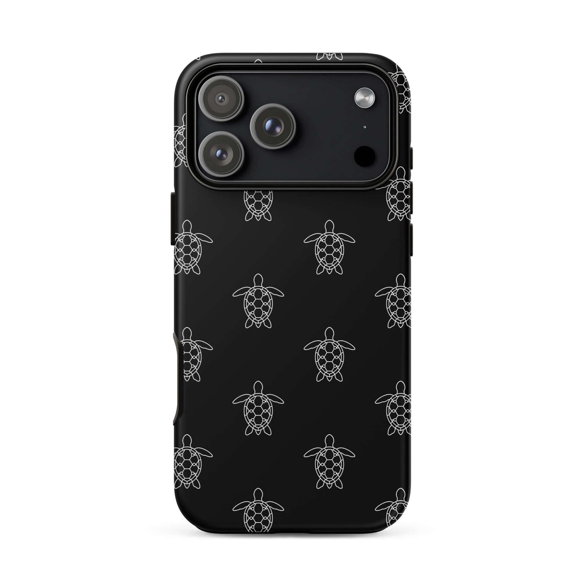 Phone Case for iPhone with minimalist sea turtle pattern on a sleek black background.
