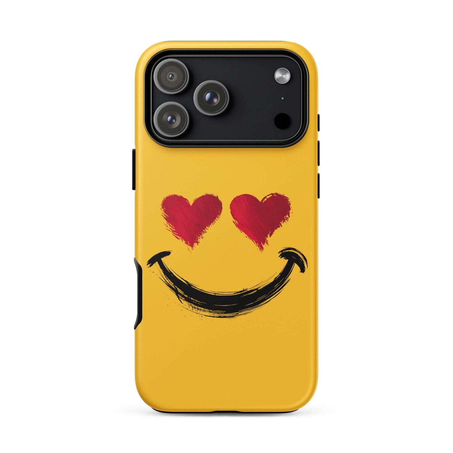 Phone Case with heart-eyes smiley design for iPhone, bold style, vibrant colors, artistic brushstroke texture, premium accessory