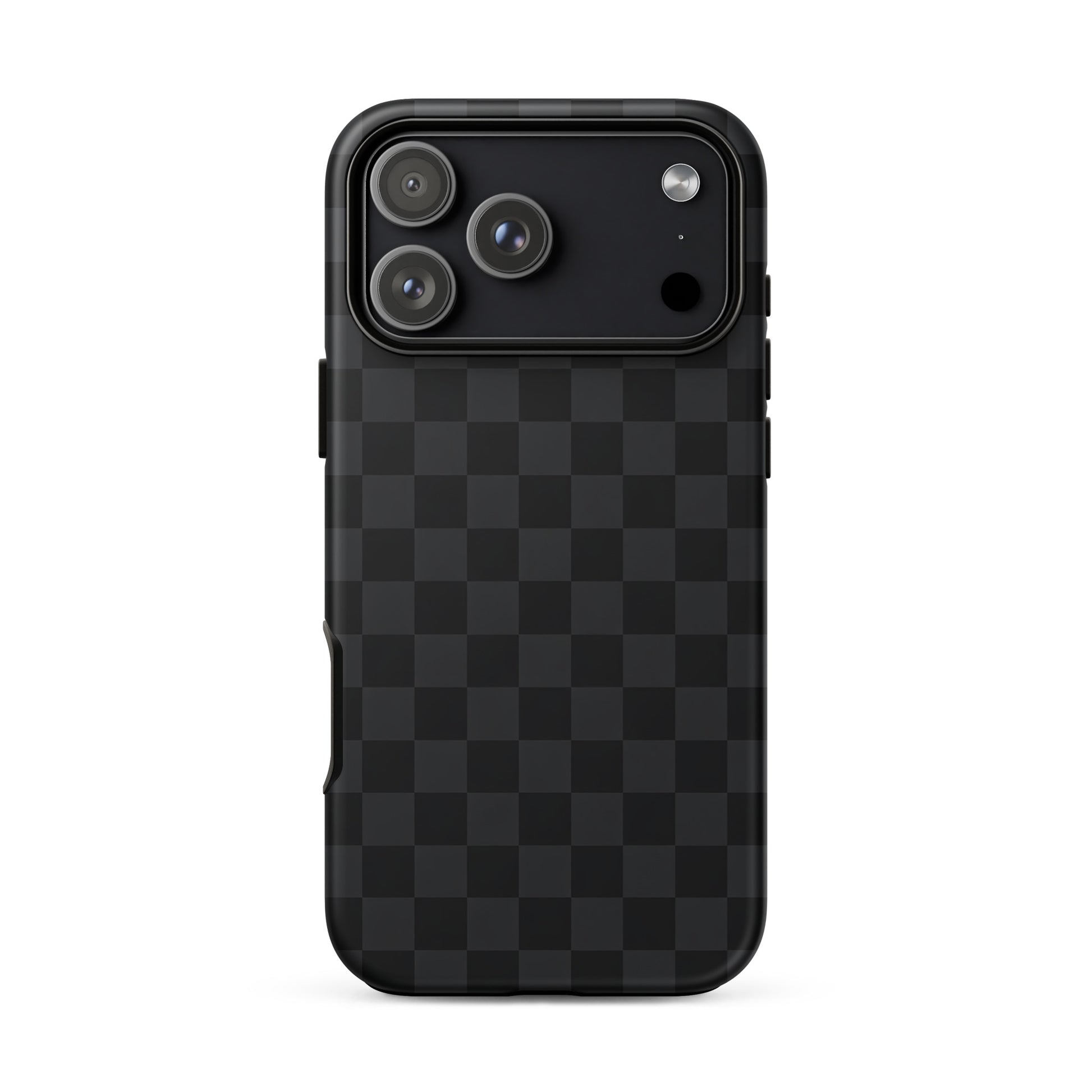 Phone Case for iPhone with black and charcoal checkered design, sleek and modern style for minimalists, protects device stylishly.
