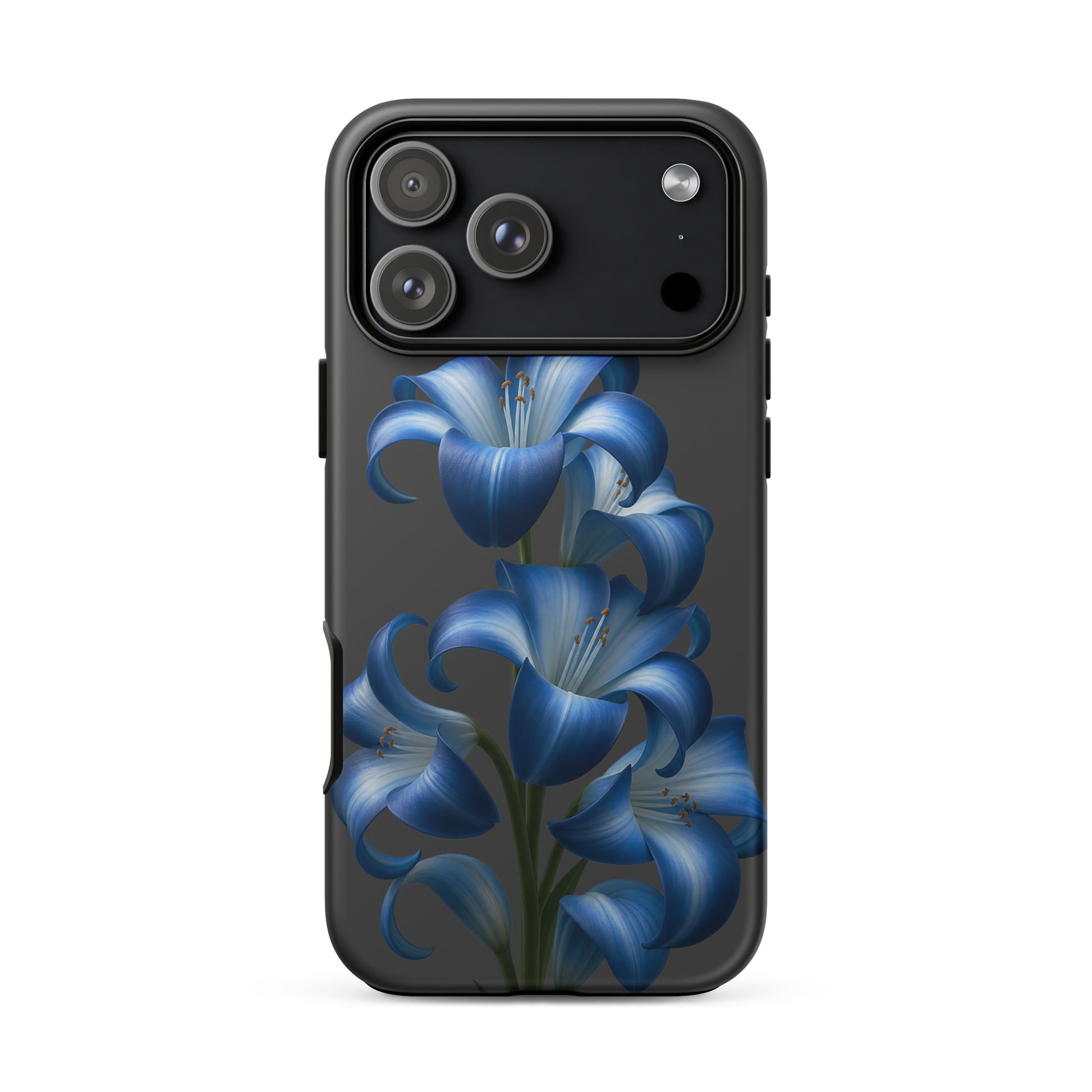 Phone Case for iPhone featuring blue lily bloom art on a tough dual-layer design for stylish protection