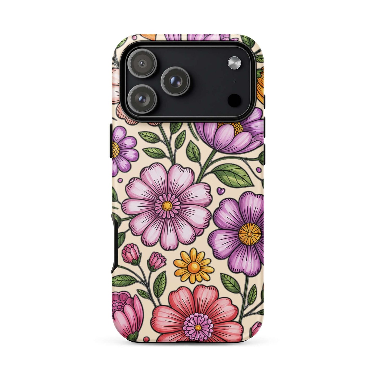 Phone Case for iPhone with pastel floral design featuring soft pinks, peaches, and lavenders providing cheerful elegance and impact resistance.