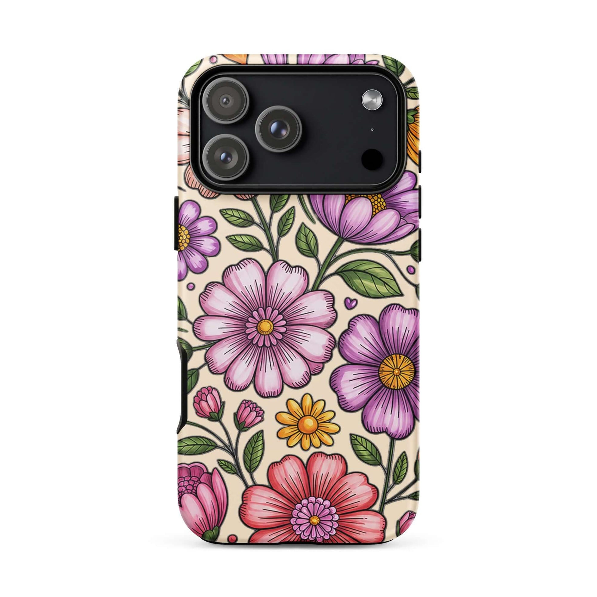 Phone Case for iPhone with pastel floral design featuring soft pinks, peaches, and lavenders providing cheerful elegance and impact resistance.