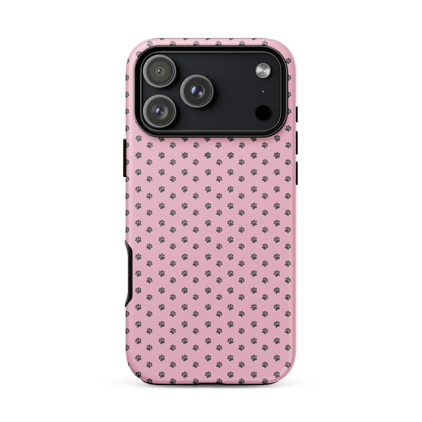 Phone Case with paw-print design for iPhone on soft pink background featuring playful pet theme.