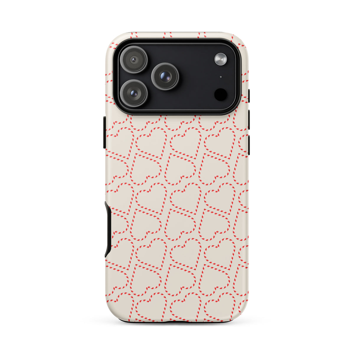 Phone Case for iPhone with holiday candy cane heart pattern in red and white, perfect for festive seasonal celebrations.