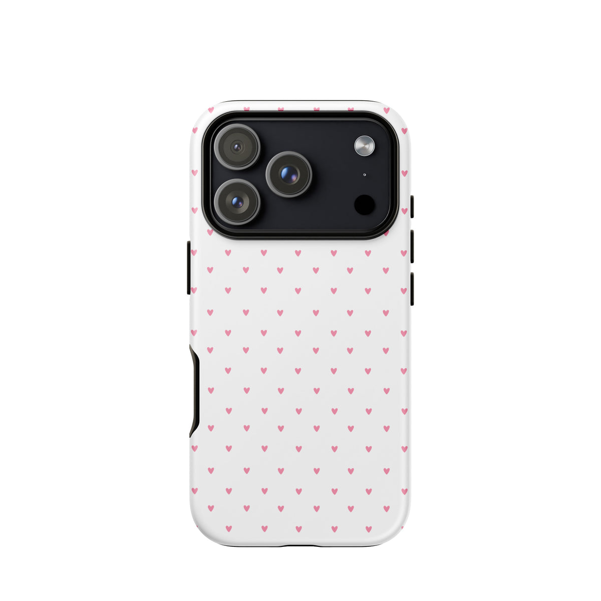 Phone Case for iPhone with Heart-Dot Pattern, playful polka-dot style, minimalist design, cute hearts on bold background