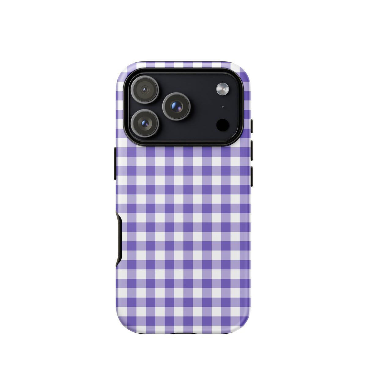 Phone Case with purple-and-white gingham pattern for iPhone, combining style and protection.