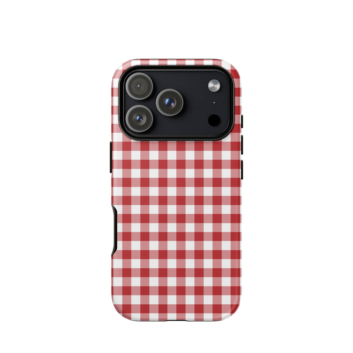 Phone Case with red-and-white gingham pattern for iPhone, blending style and protection.