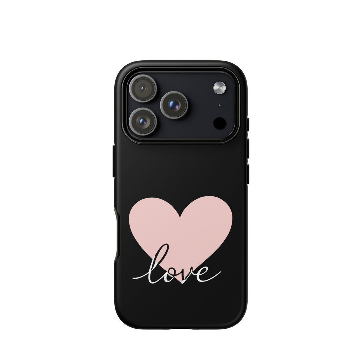Phone Case for iPhone with Heart & Script Love Design, minimalist style with pink heart and 'love' text, stylish protective case