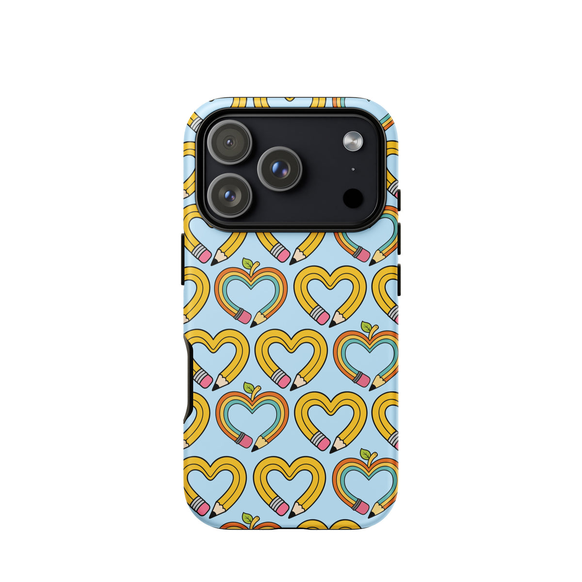 Phone Case with playful pencil-heart pattern, featuring pencil-shaped hearts with green leaves, ideal for back-to-school charm.
