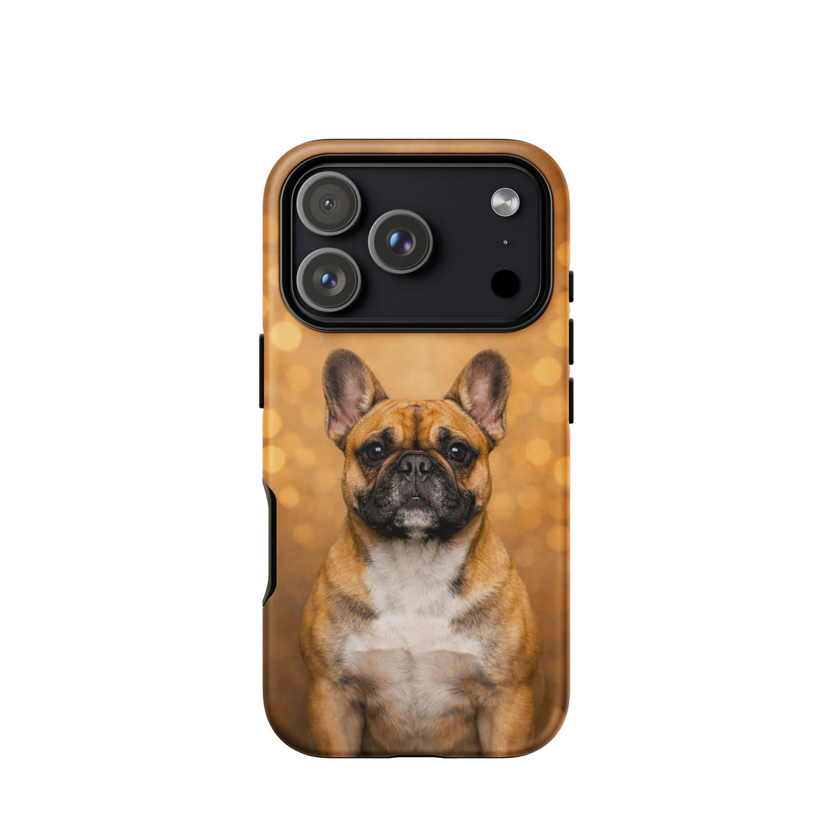 Phone Case for iPhone featuring French Bulldog Portrait with warm glow bokeh background, perfect for dog lovers and whimsical charm.