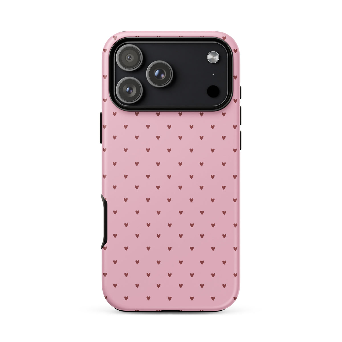 Phone Case for iPhone with heart-dot pattern, pink background, playful polka-dot style, modern and stylish accessory.