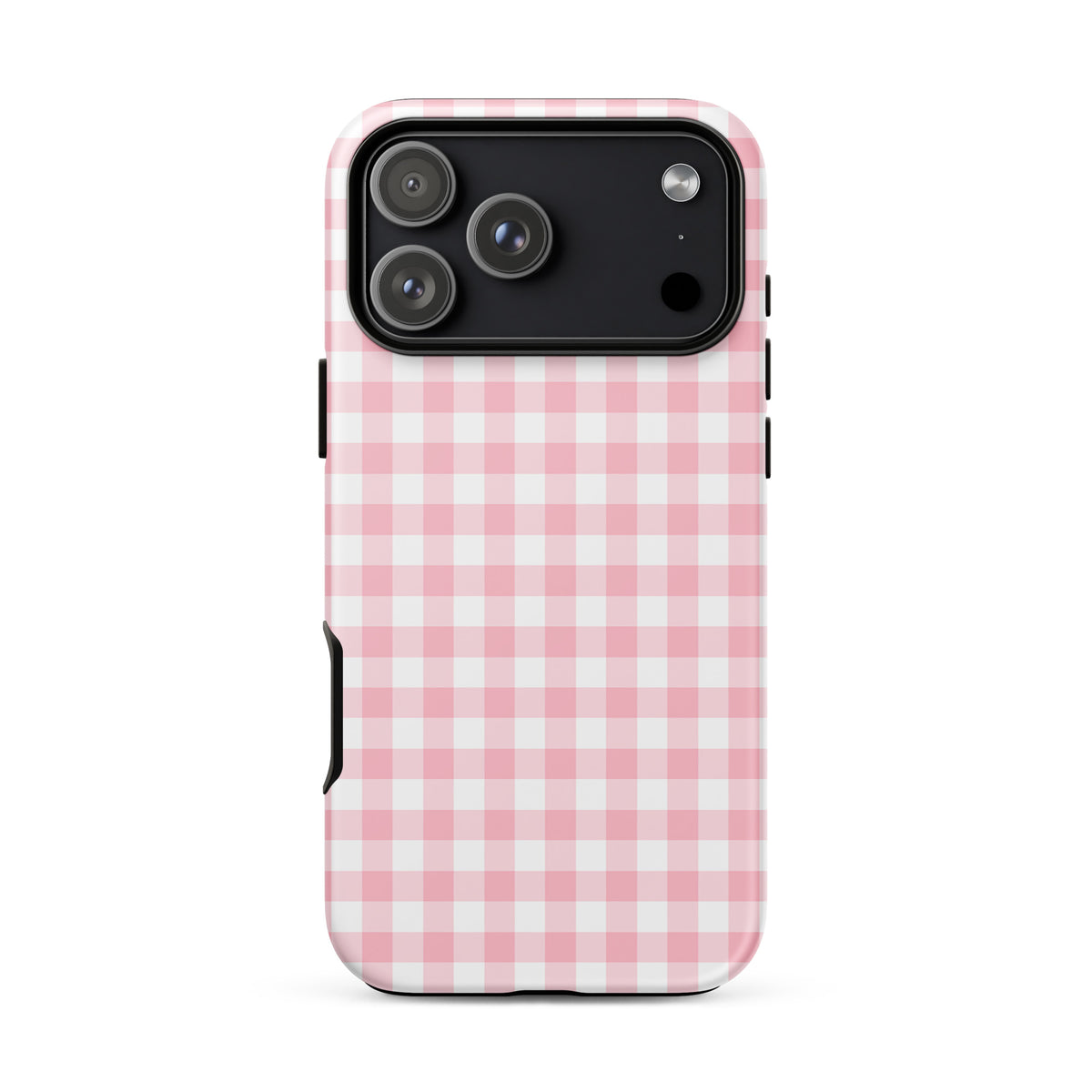 Phone Case with pink and white gingham pattern for iPhone, offering chic style and durable protection.