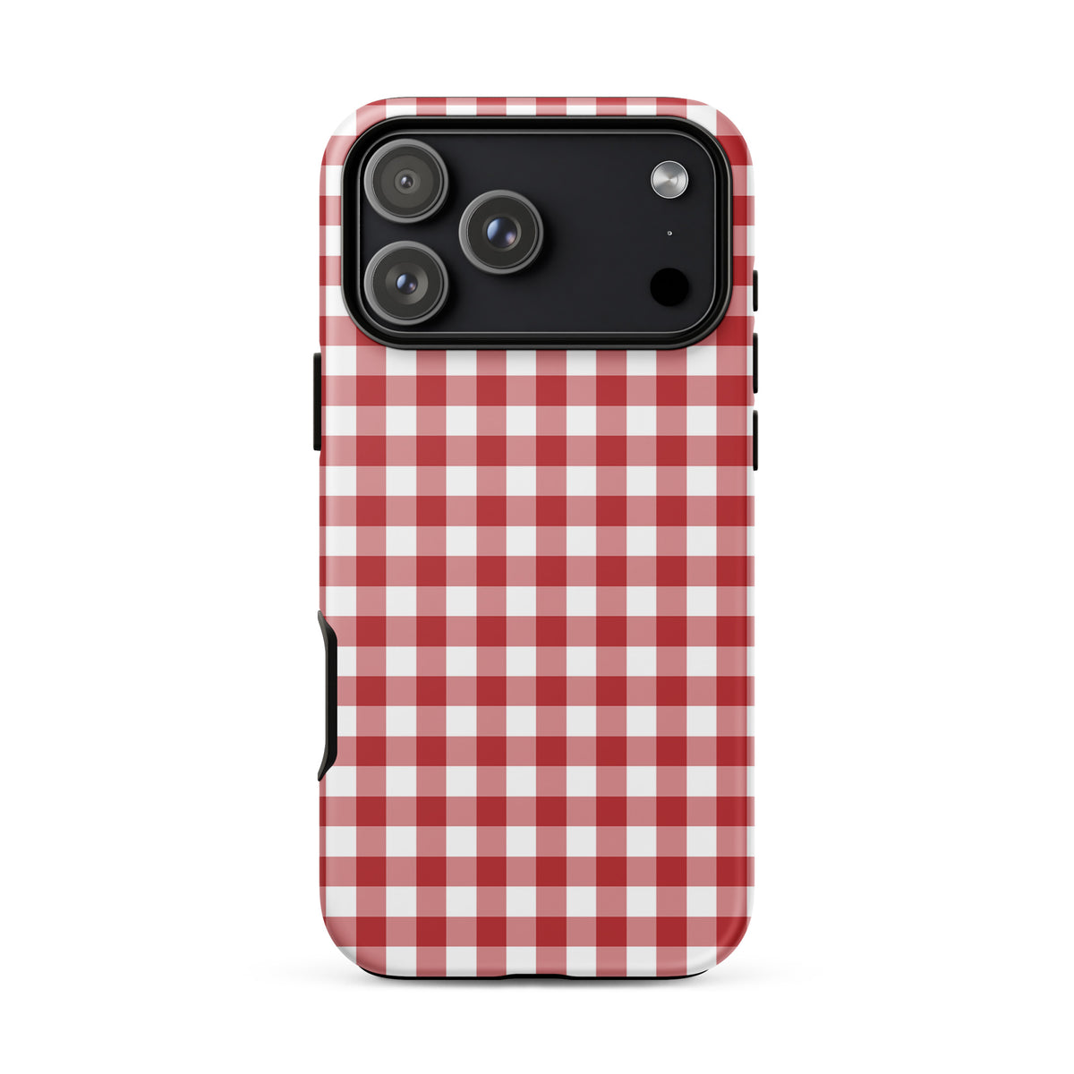Phone Case with red and white gingham pattern for iPhone, offering stylish protection and playful charm.