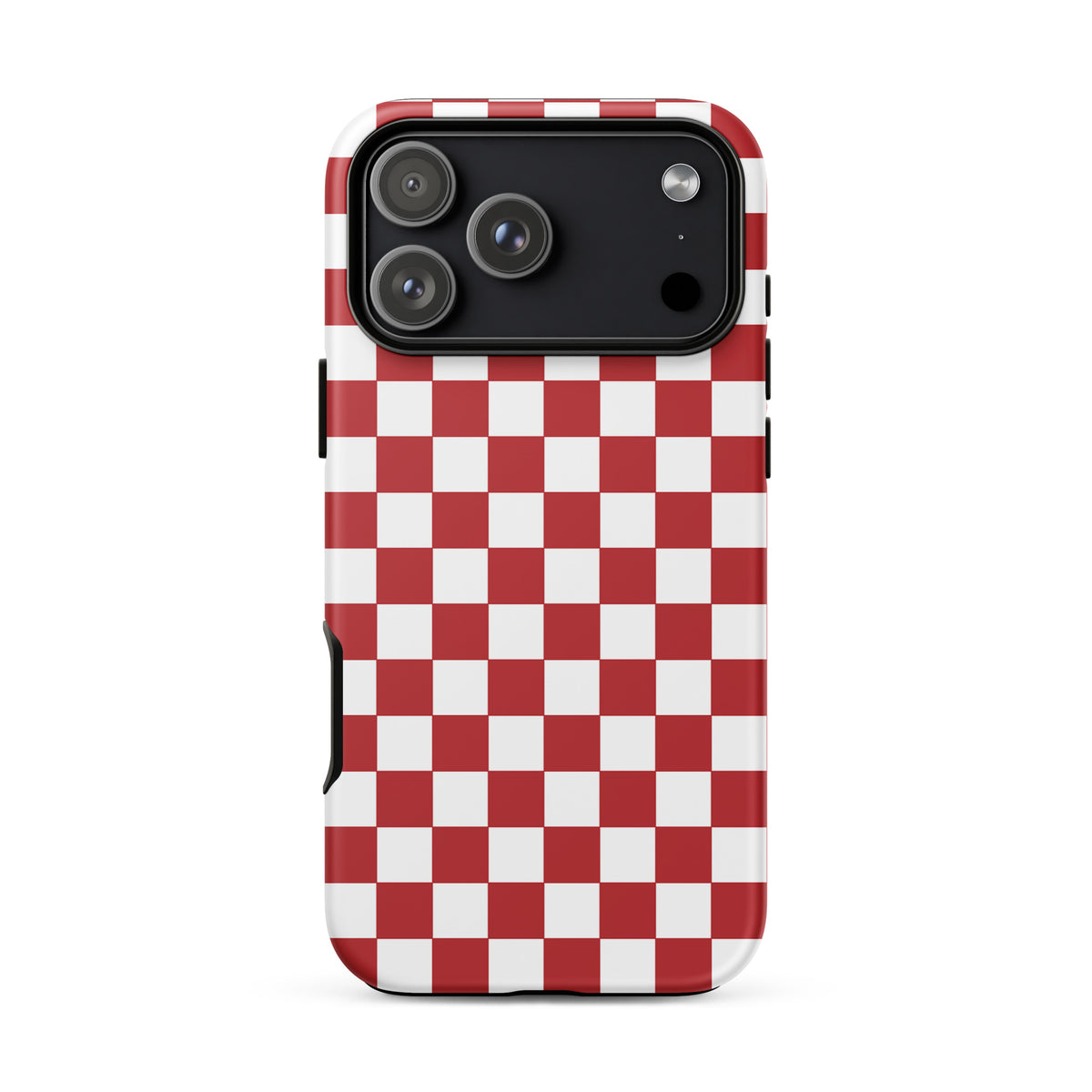 Phone Case for iPhone with red checkered design, stylish and bold protection for your device.