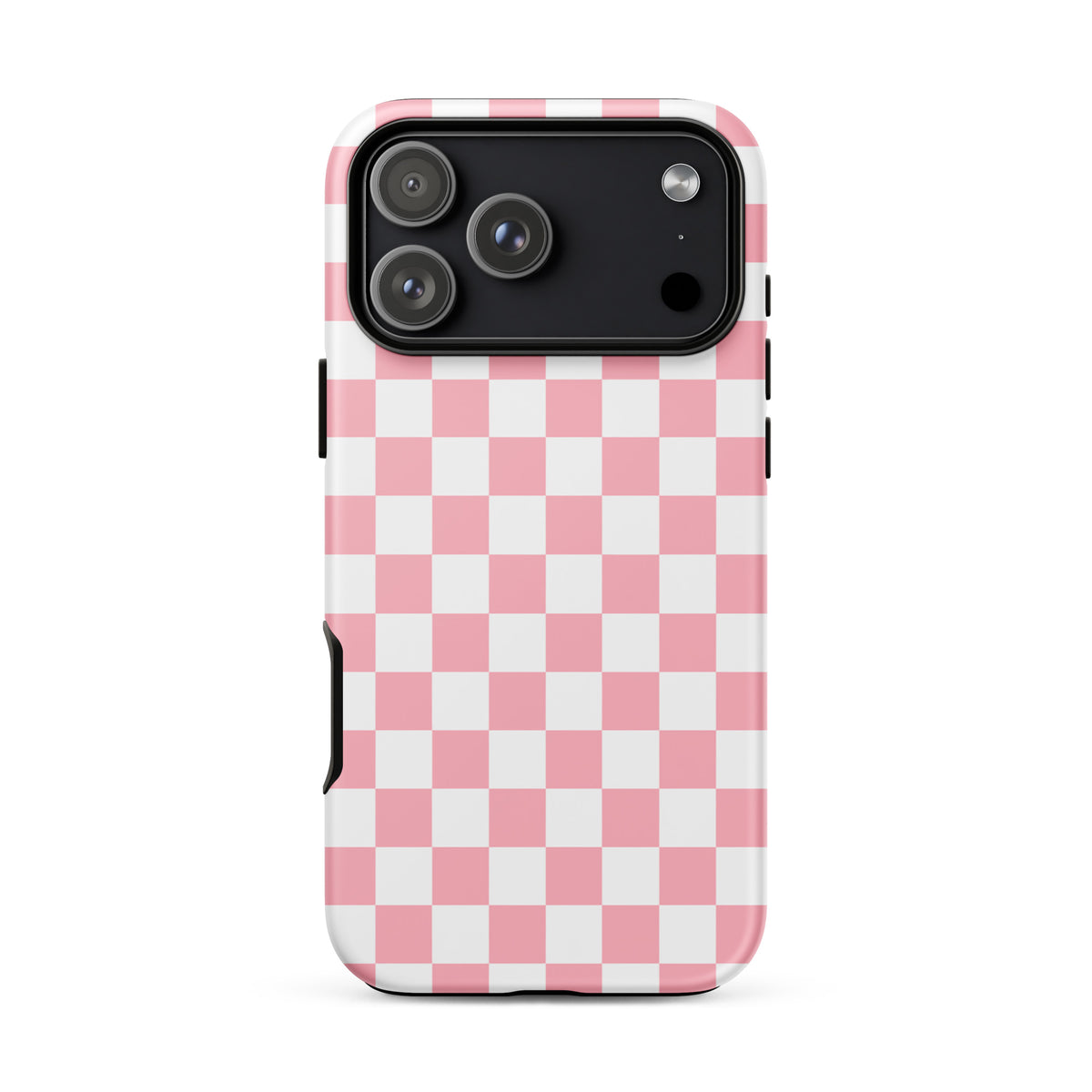 Phone Case in playful pink and white checkered pattern for iPhone, adds style and personality to your device.