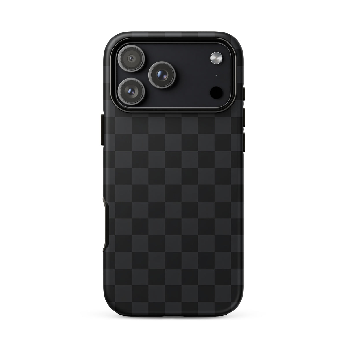 Phone Case for iPhone in black and charcoal checkered design, perfect for modern minimalists seeking style and protection.