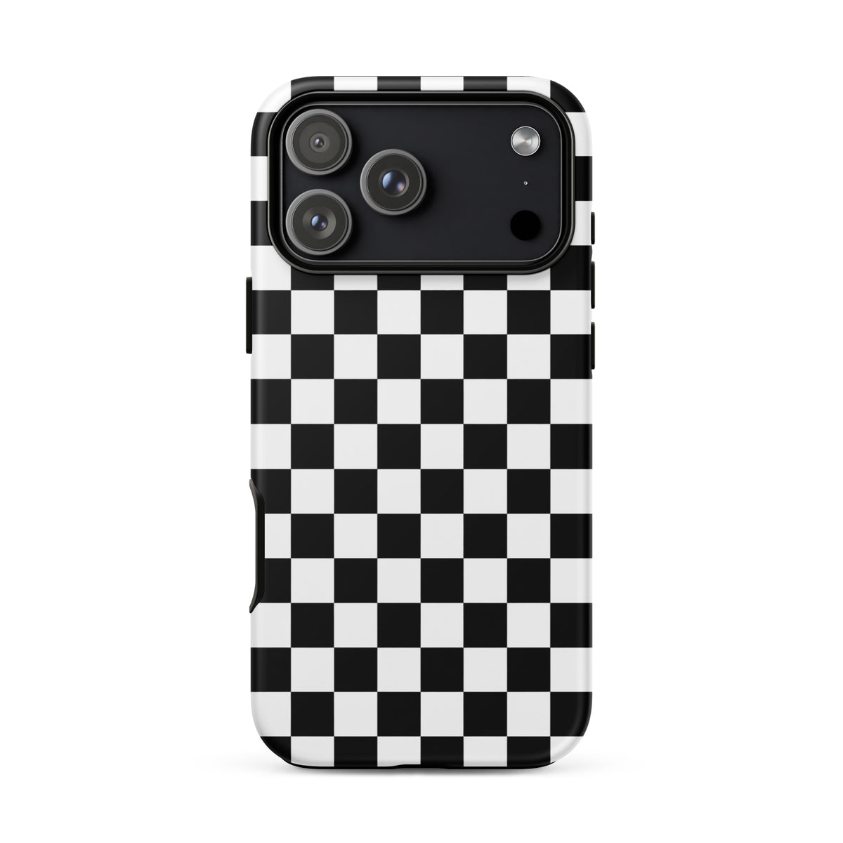 Phone Case for iPhone with bold black-and-white checkered pattern, offering tough protection and a playful style.