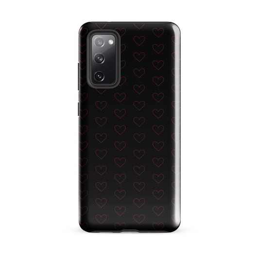 Phone Case for Samsung Galaxy with crimson heart pattern on sleek black background.