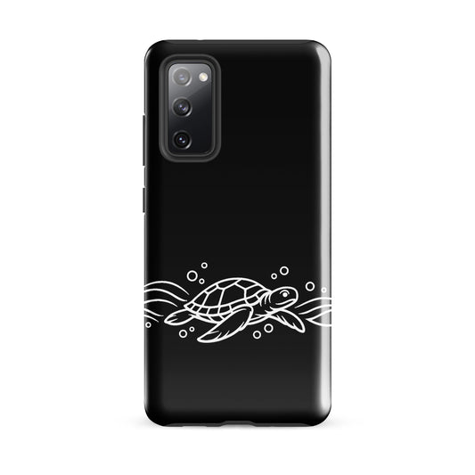 Phone Case featuring minimalist sea turtle design gliding through waves and bubbles.