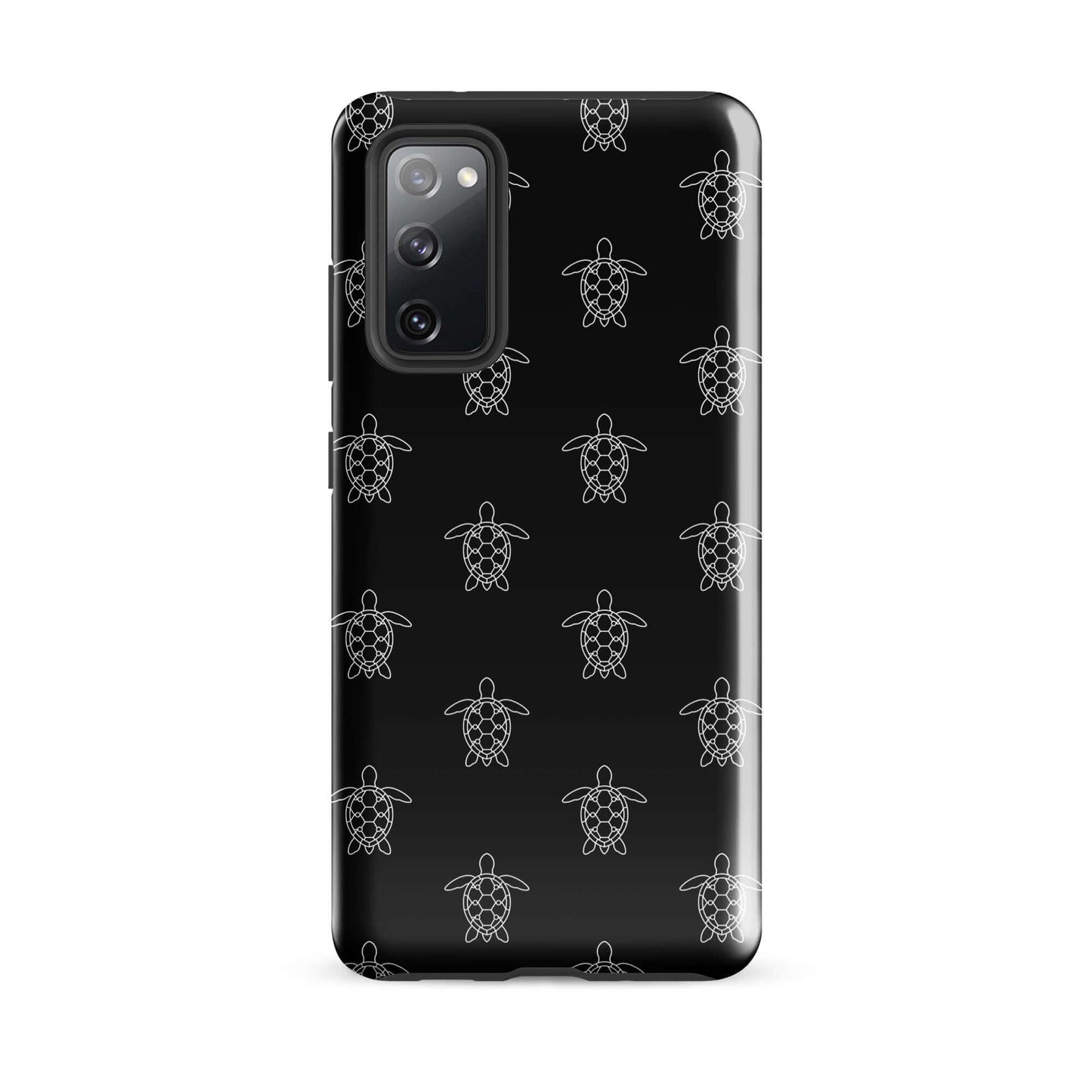 Phone Case for Samsung Galaxy featuring minimalist sea turtle pattern design on a sleek black background.