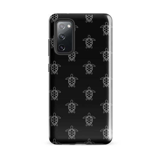 Phone Case for Samsung Galaxy featuring minimalist sea turtle pattern design on a sleek black background.