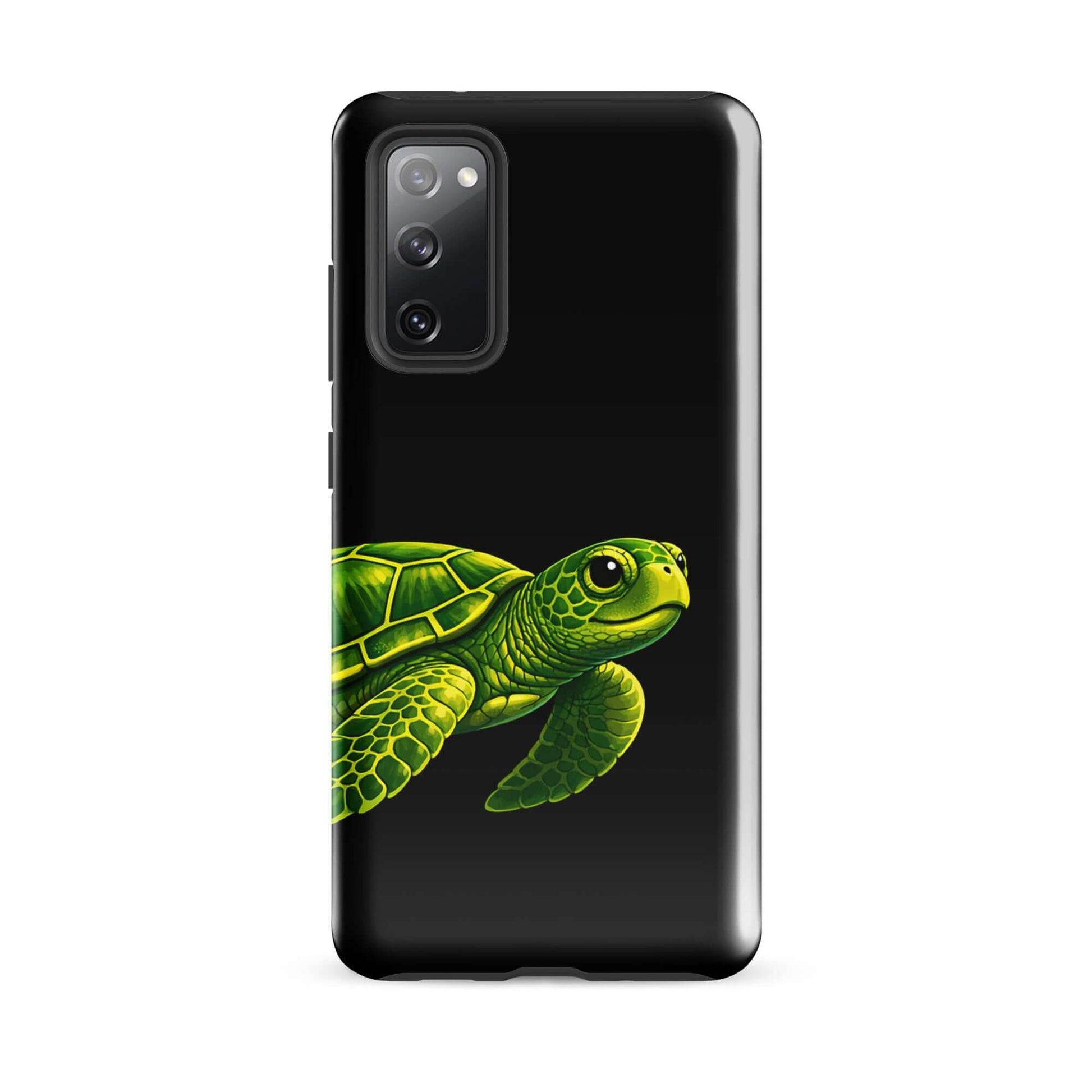 Phone case for Samsung Galaxy featuring a vibrant sea turtle design on a sleek black background.
