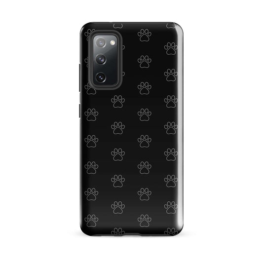 Phone Case for Samsung Galaxy with playful black paw print pattern, perfect for pet lovers.