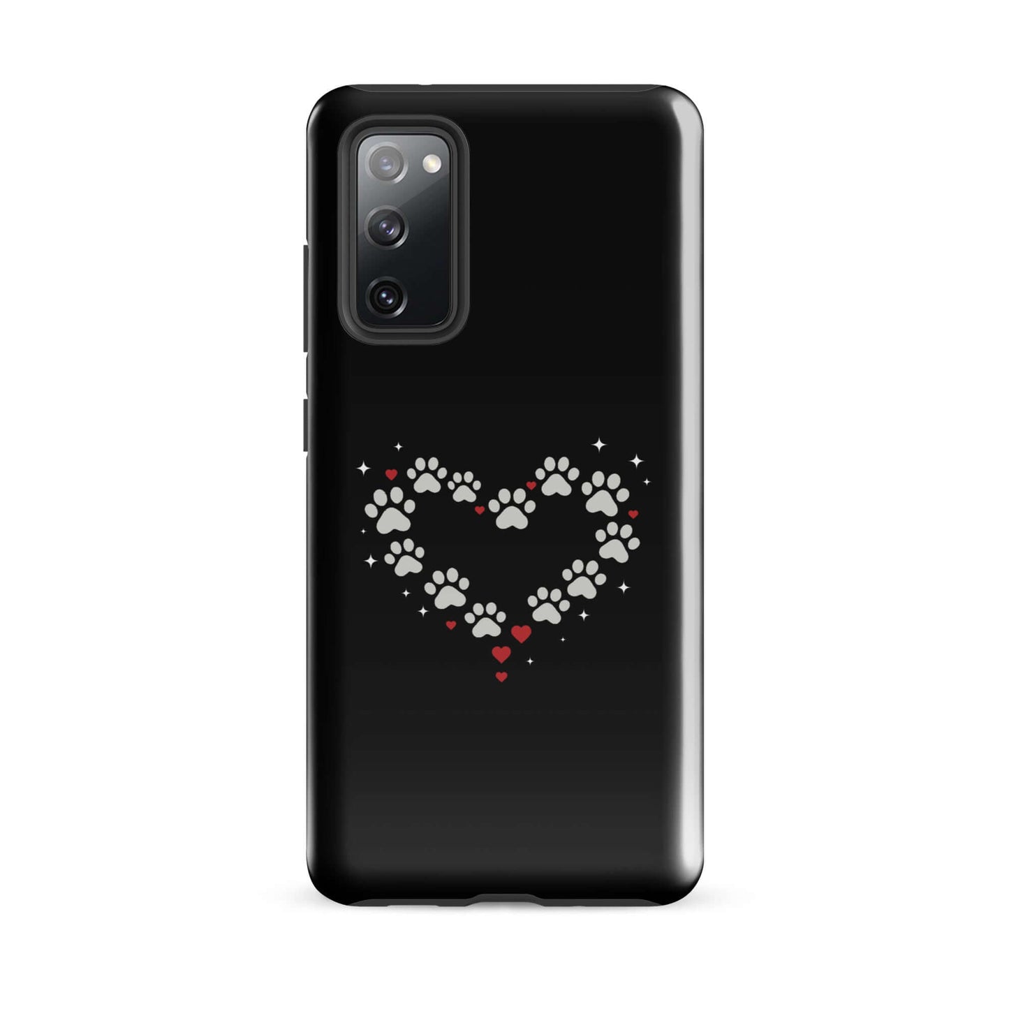 Phone Case for Samsung Galaxy with paw-print heart design on a black background.