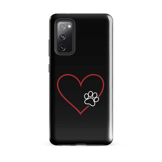 Phone Case for Samsung Galaxy with heart and paw print design, symbolizing pet love and tech protection.