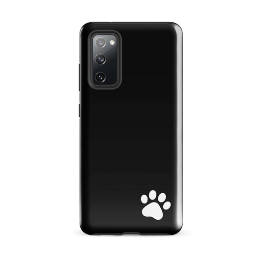 Phone Case with paw print design for Samsung Galaxy in sleek black, minimalist style, featuring durable material and premium protection.